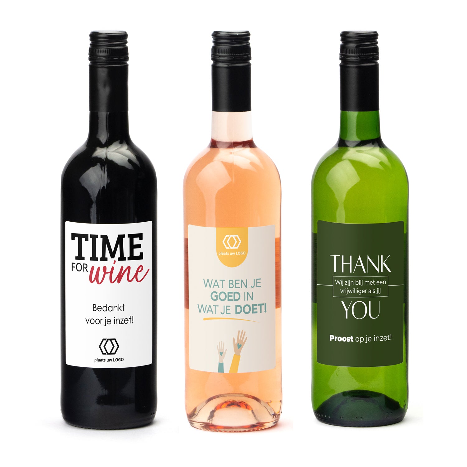 Fles wijn met eigen logo op etiket - Vrijwilliger