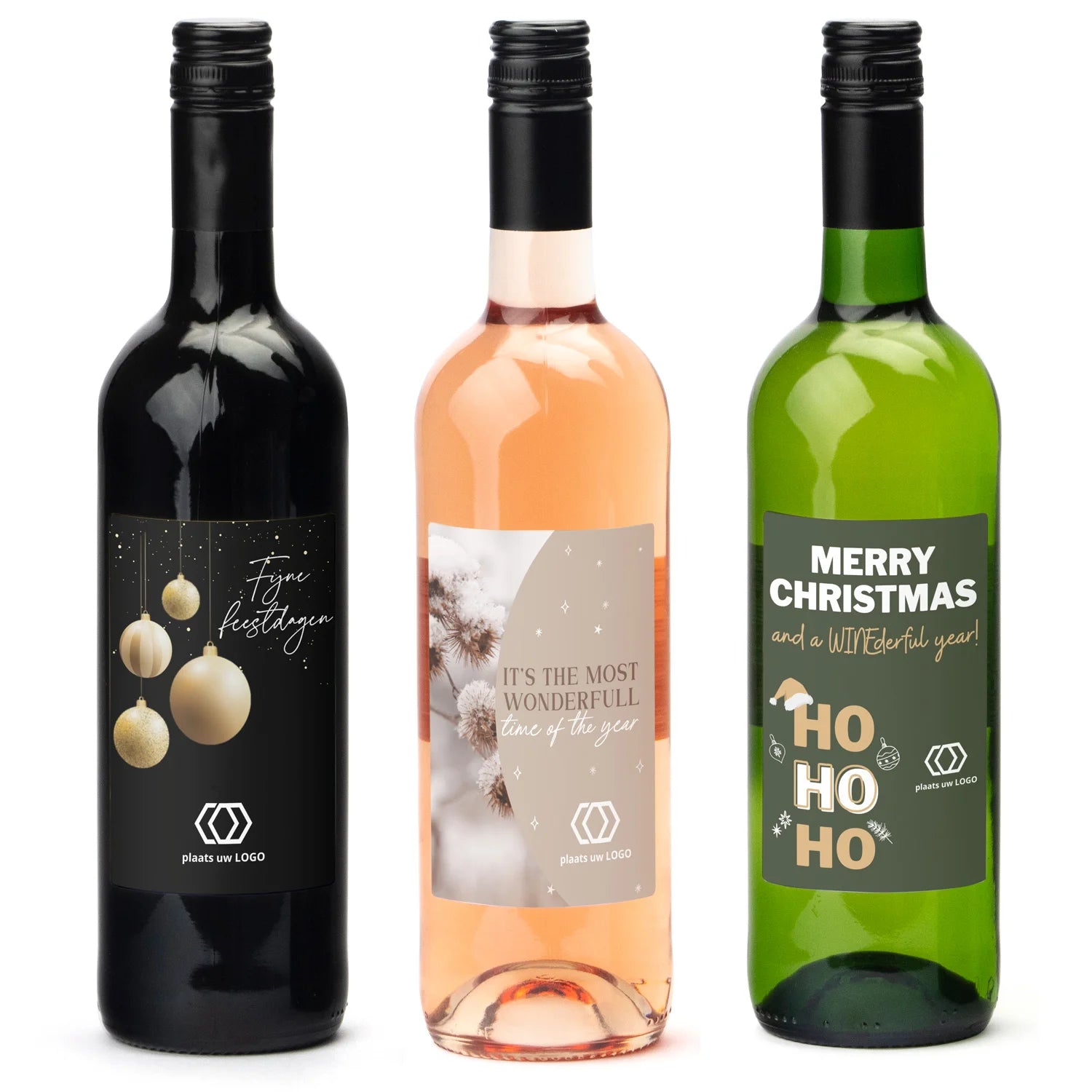 Fles wijn met eigen logo op etiket - Kerst - Bedankjes.nl