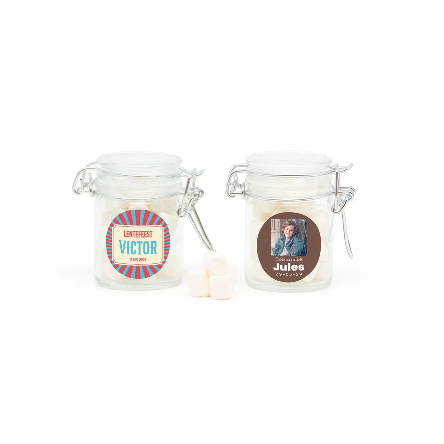 Mini weckpotje met snoepjes - Communie jongens