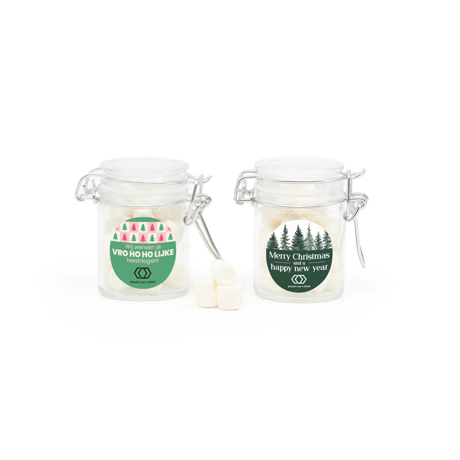 Mini glazen weckpotje met snoepjes - Kerst - Bedankjes.nl