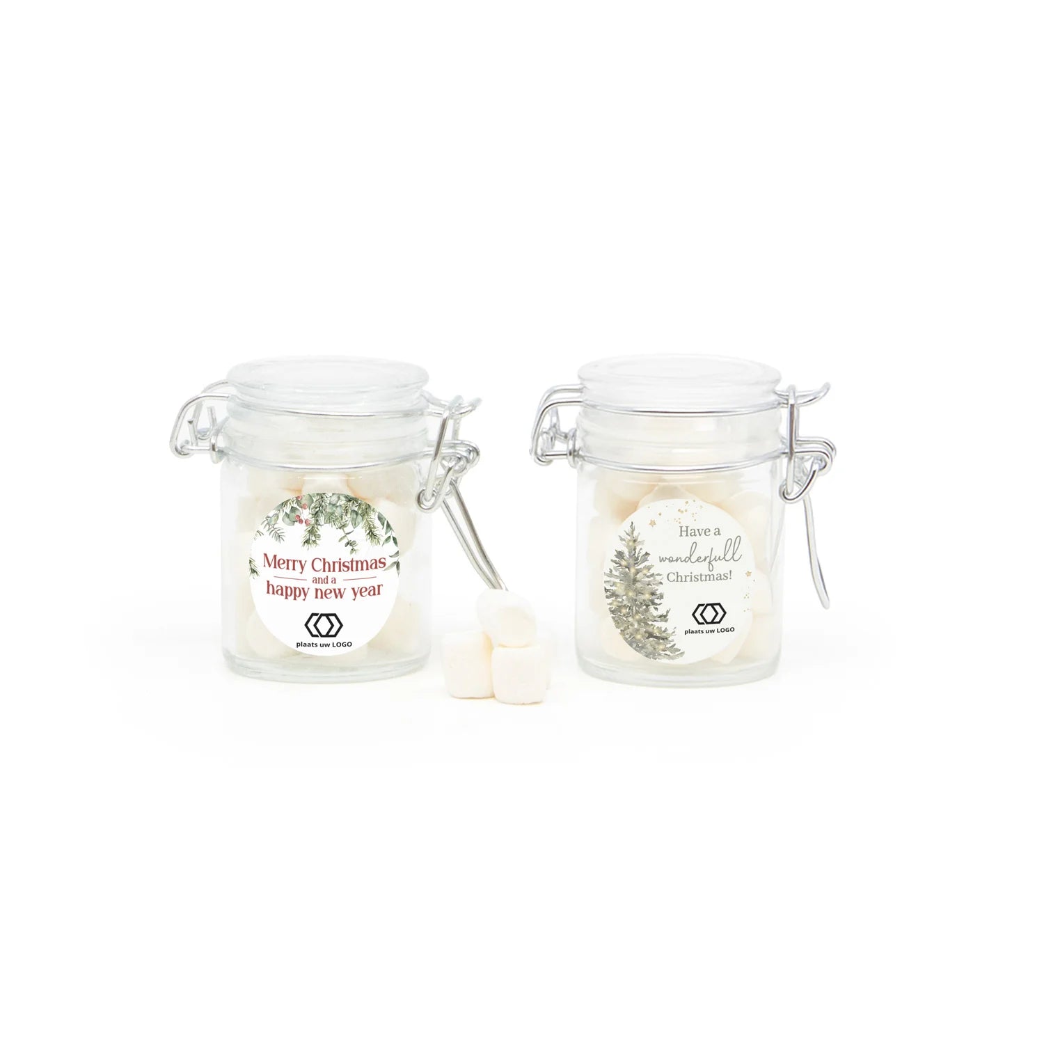 Mini glazen weckpotje met snoepjes - Kerst - Bedankjes.nl