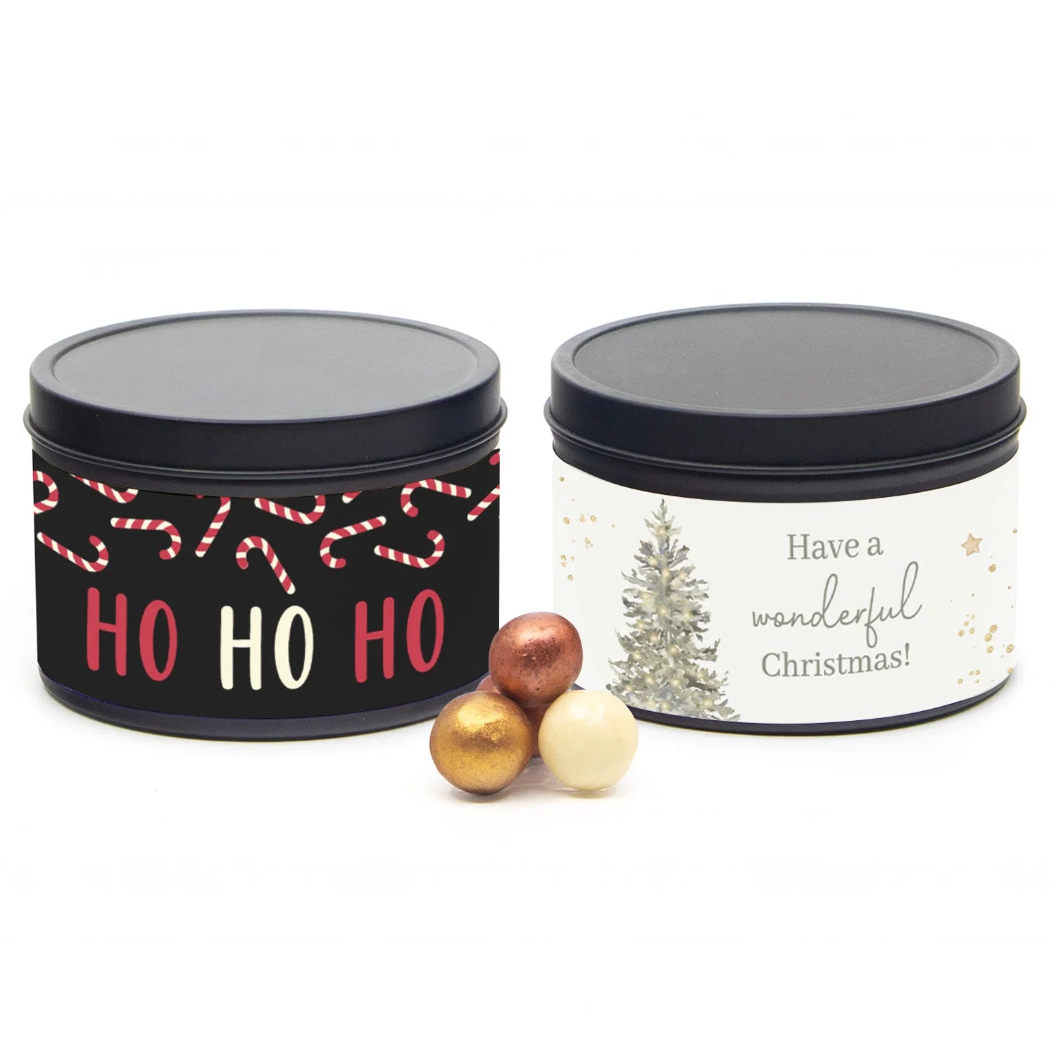 Zwart blikje met eigen wikkel - Kerst
