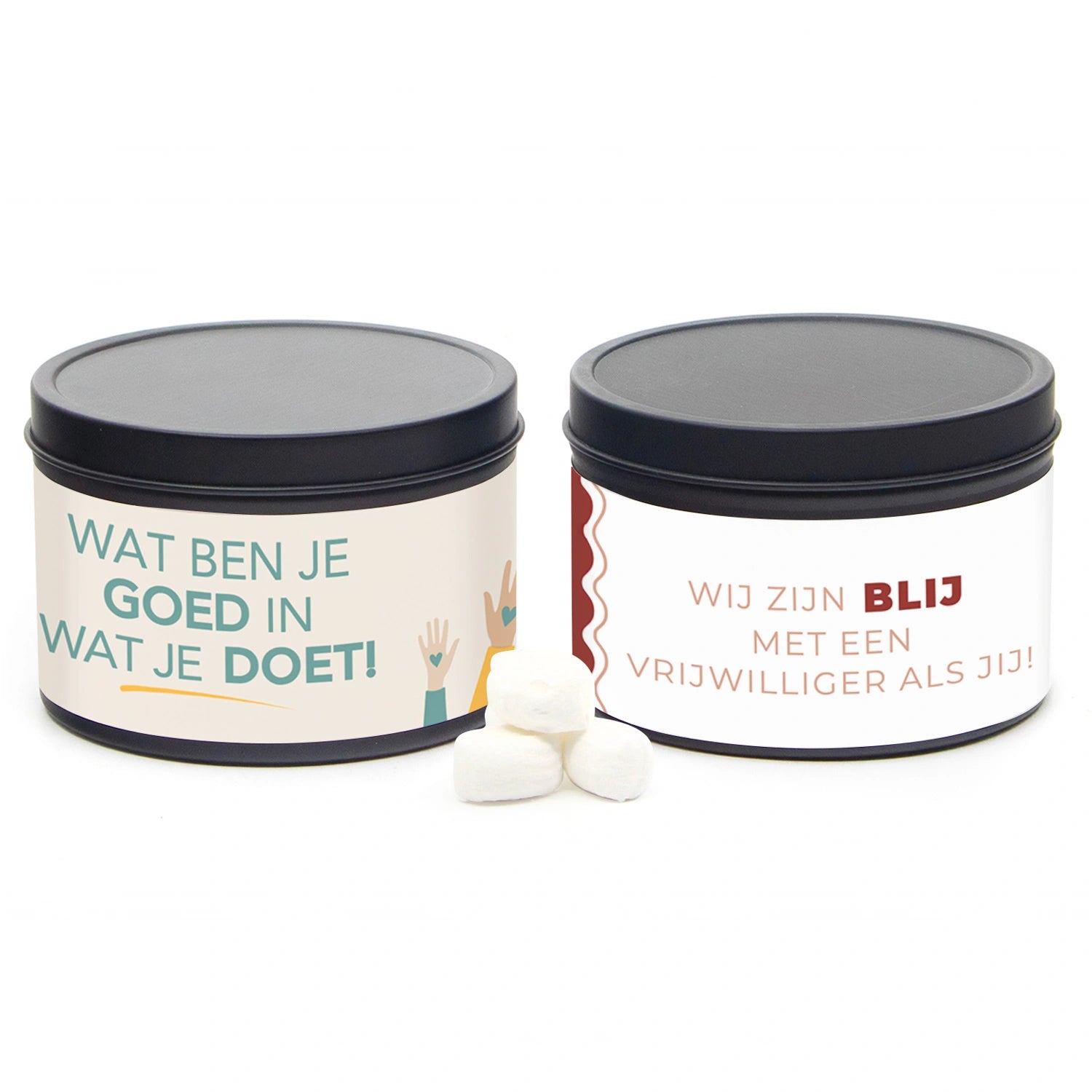 Zwart blikje met eigen wikkel - Vrijwilliger