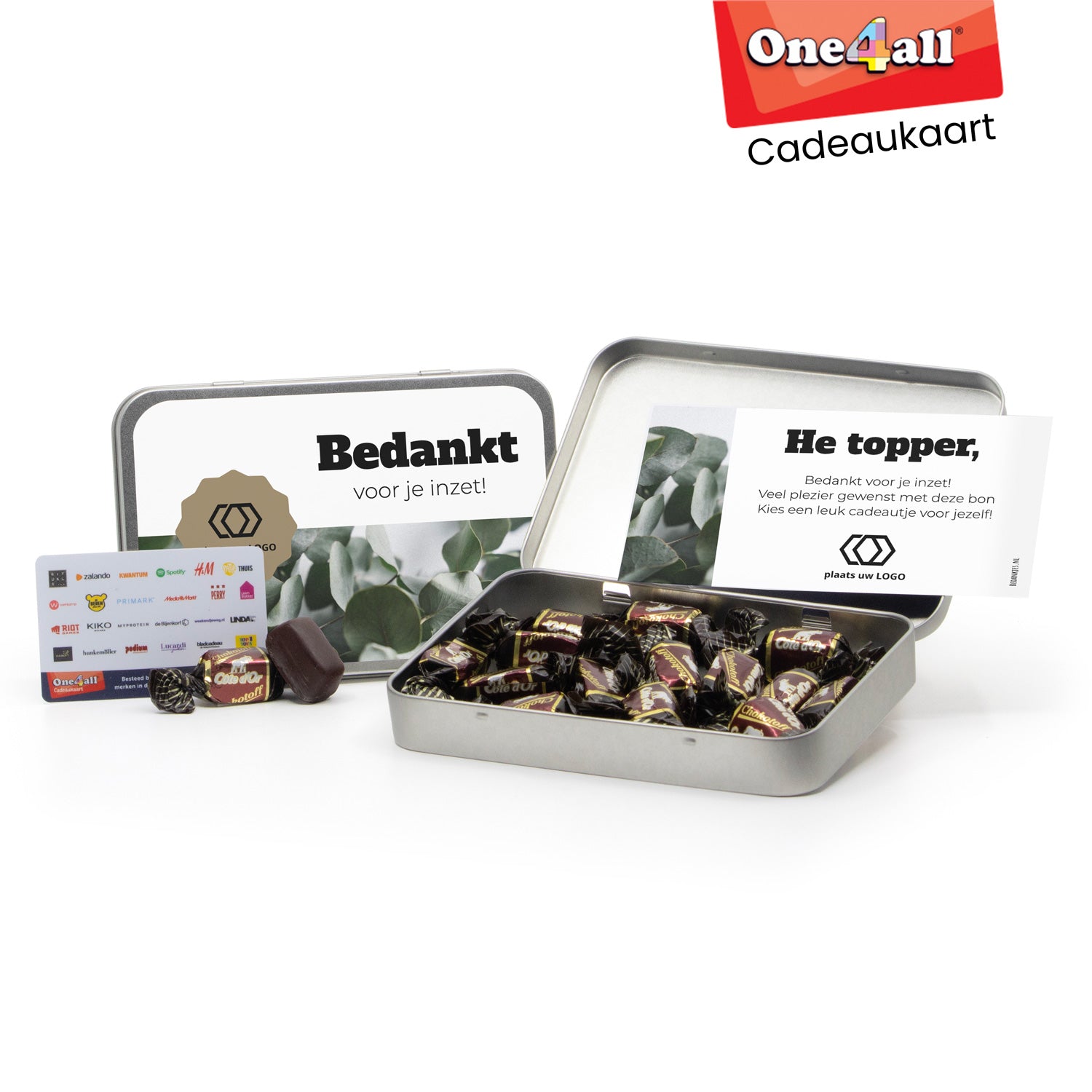 Chokotoff in blik met One4All cadeaukaart - Zakelijk - Bedankjes.nl