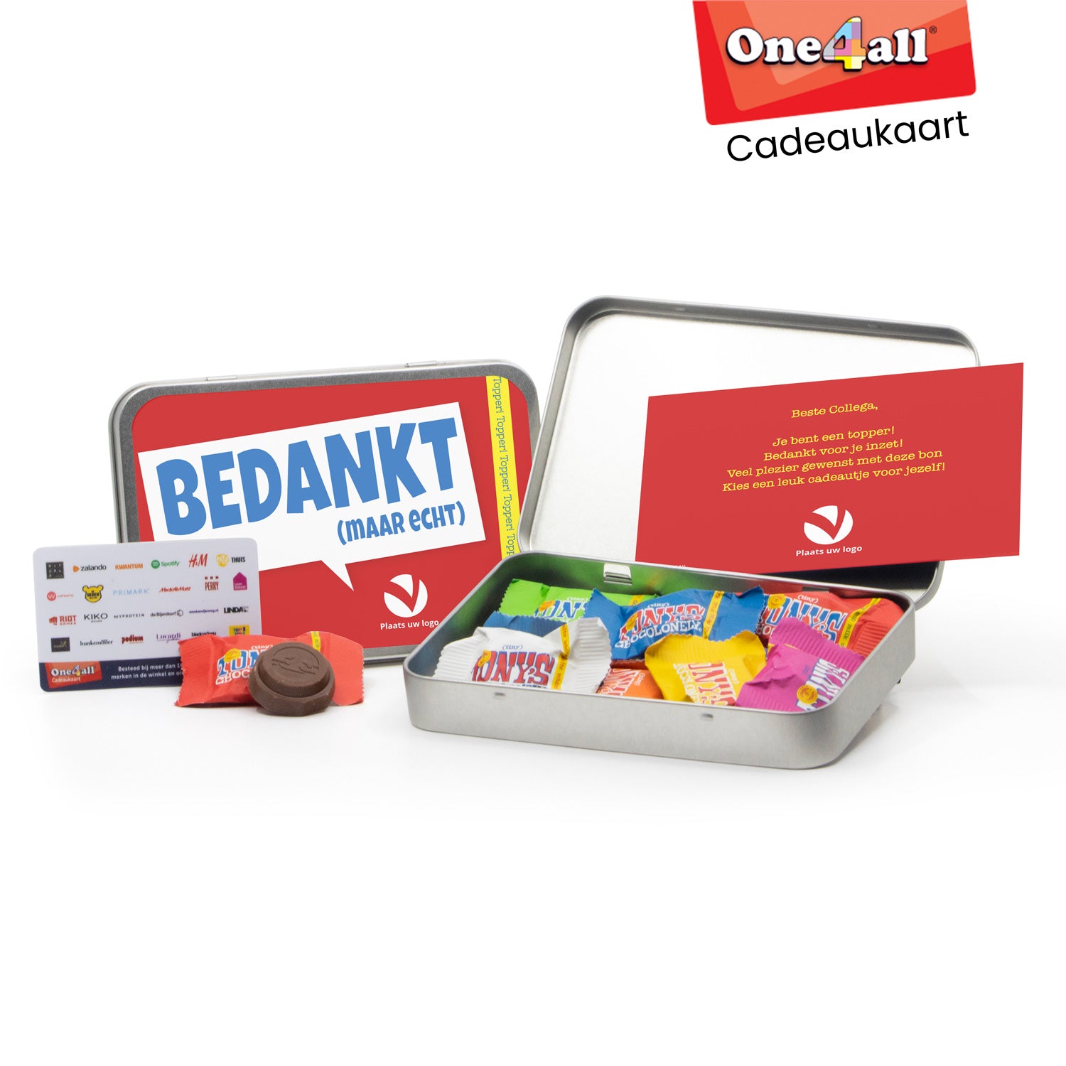 Tiny Tony's in blik met One4All cadeaukaart - Zakelijk - Bedankjes.nl