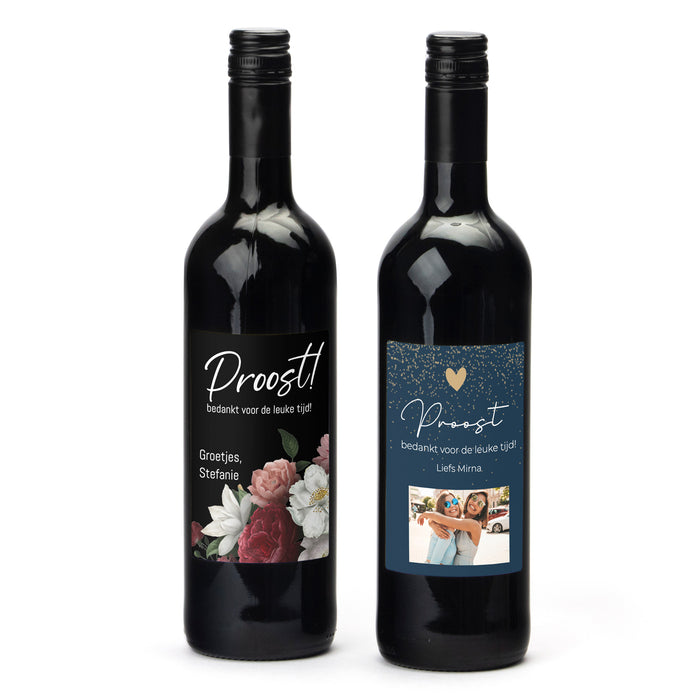 Fles Rode wijn met persoonlijk etiket - Bedankje