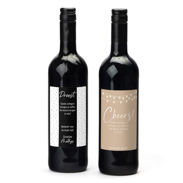 Fles Rode wijn met persoonlijk etiket - Afscheid Collega's