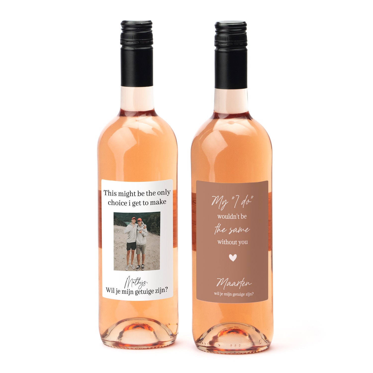 Fles Rosé wijn met persoonlijk etiket - Getuige - Bedankjes.nl