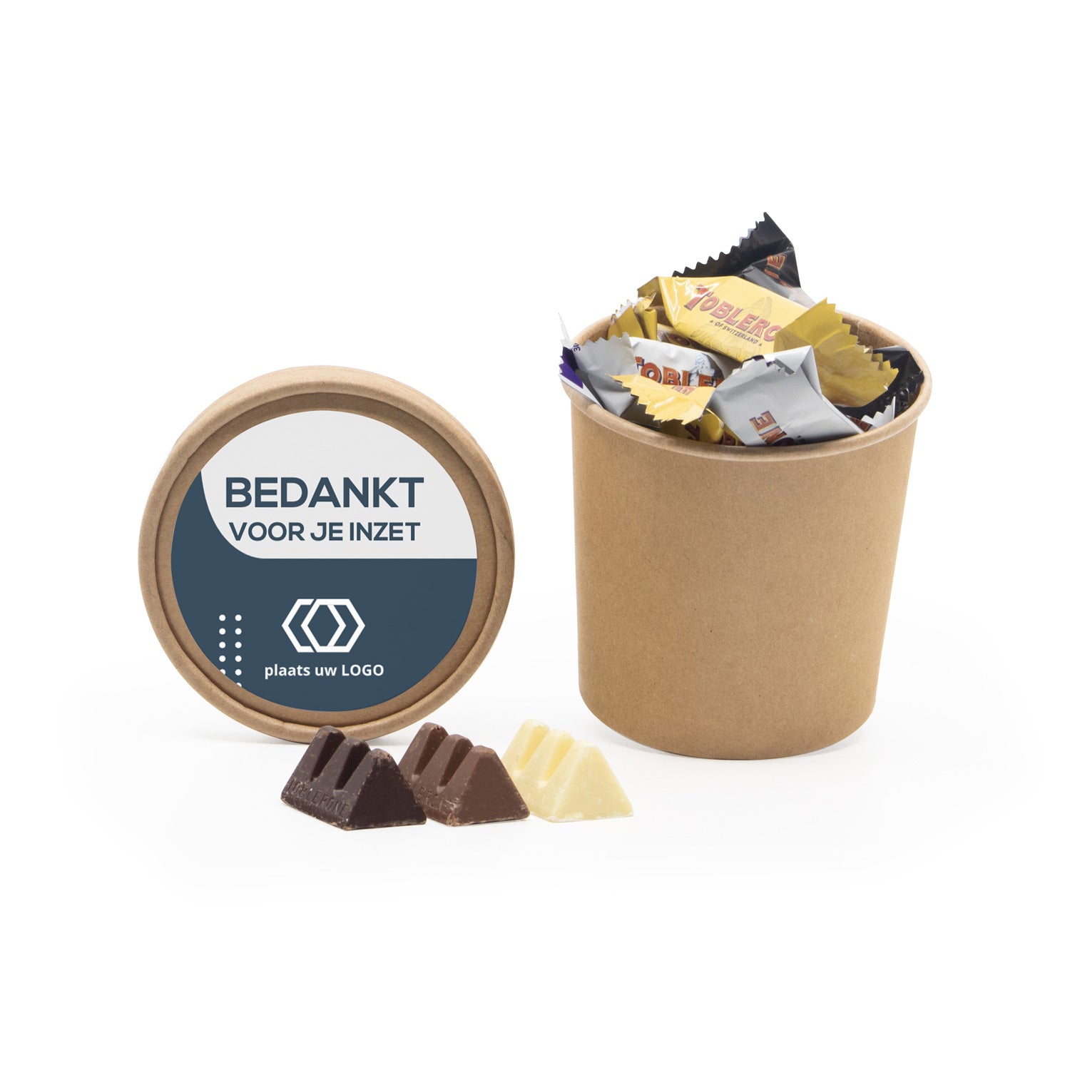 Beker met chocolade en eigen etiket - Zakelijk - Bedankjes.nl