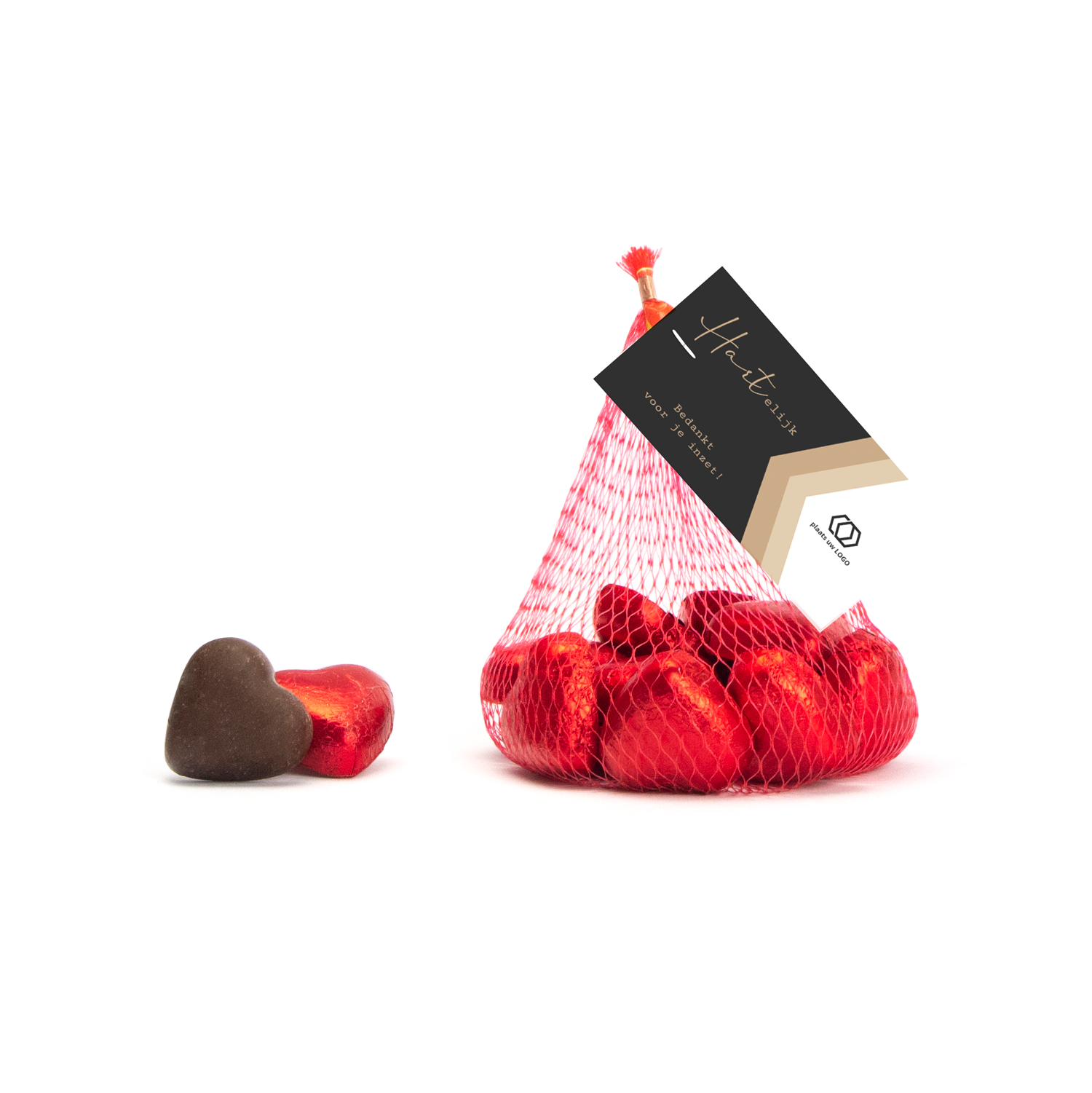 Chocolade hartjes met kaartje- Zakelijk - Bedankjes.nl