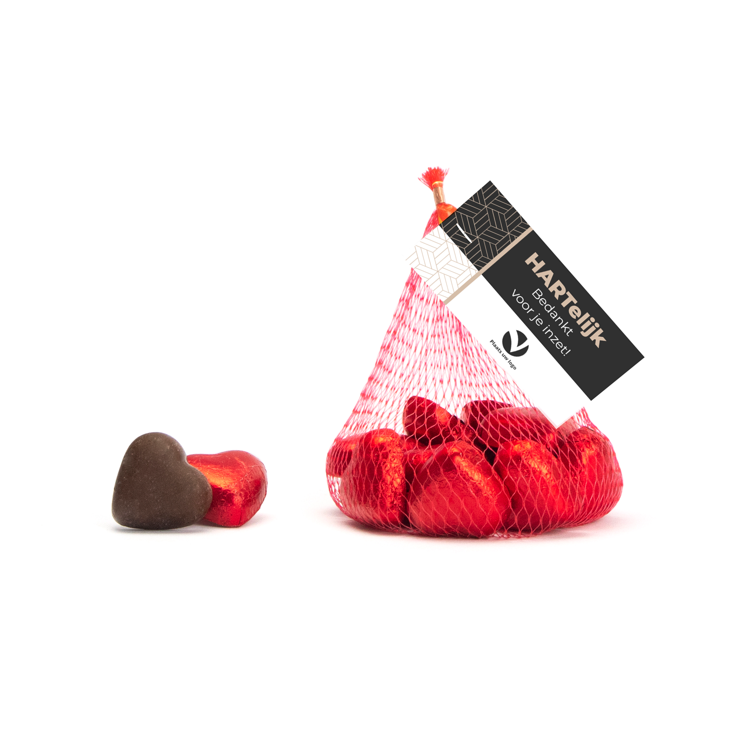 Chocolade hartjes met kaartje- Zakelijk - Bedankjes.nl