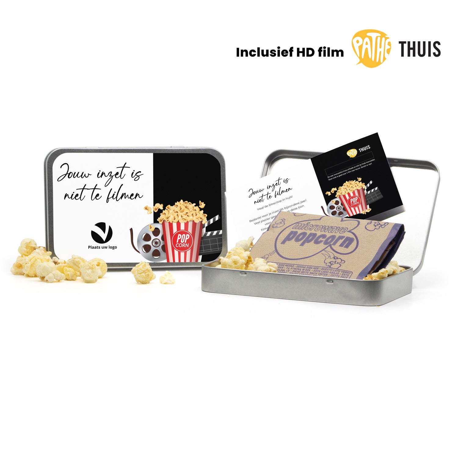 Filmblik met Pathé Thuis code en Jimmy's popcorn - Bedankjes.nl