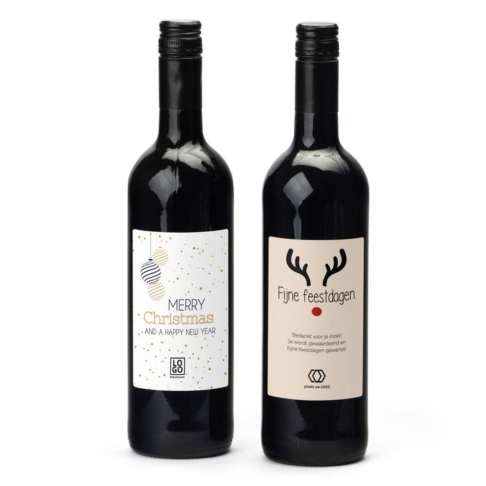 Fles Rode wijn met eigen logo op etiket - Kerst