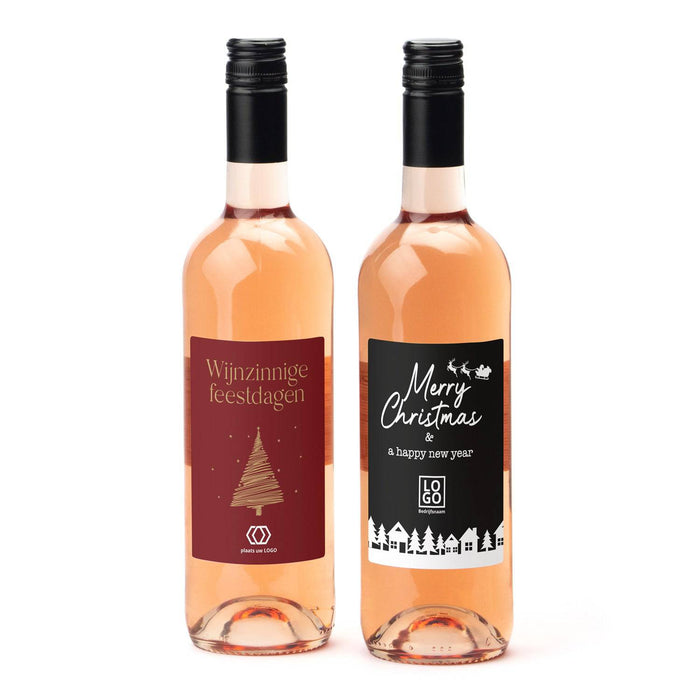 Fles Rosé wijn met eigen logo op etiket - Kerst