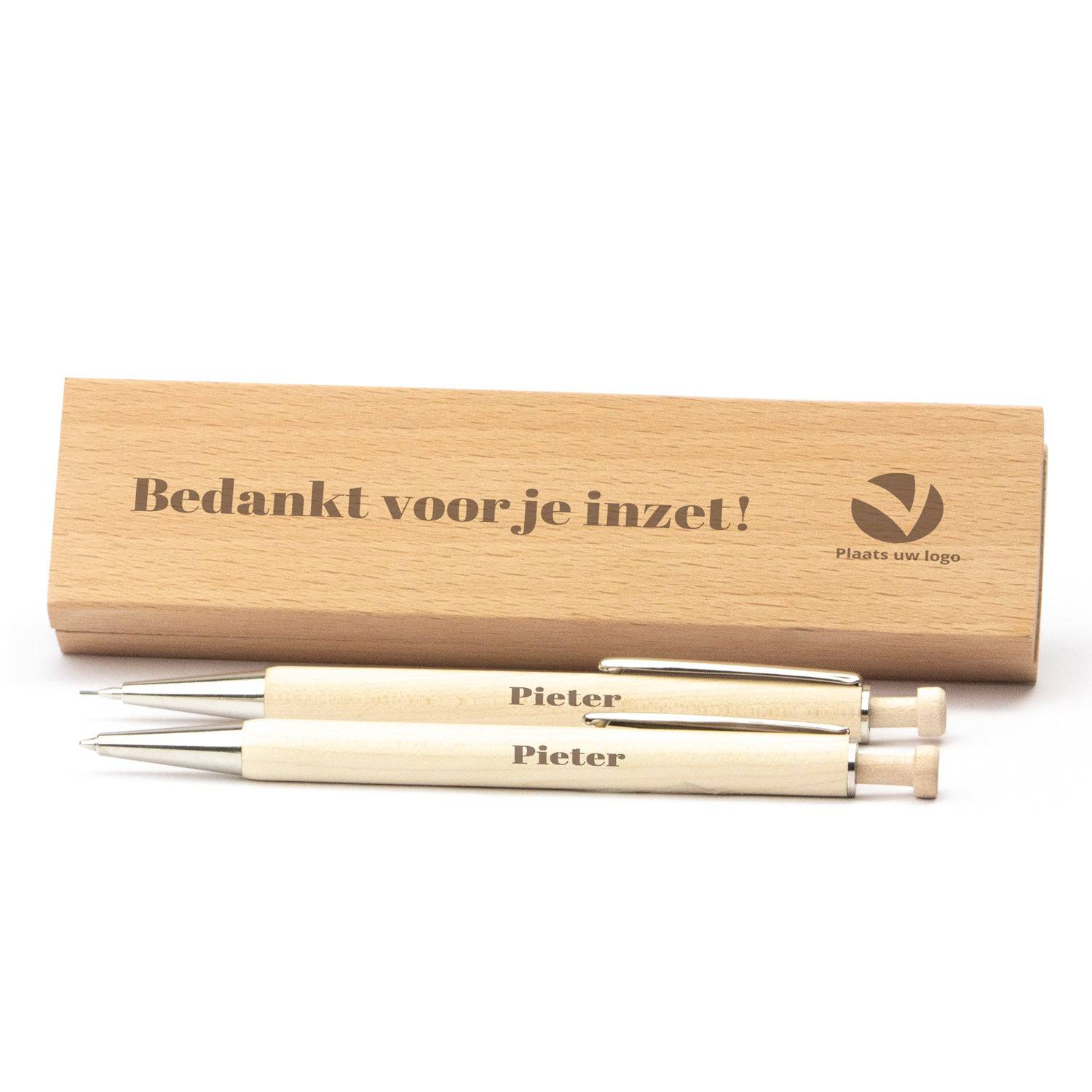 Houten schrijfset basic met eigen logo - Zakelijk - Bedankjes.nl